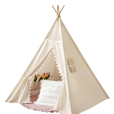 Teepee Tent for Kids Tent Indoor, Canvas Toddler Tent - Kids Teepee Tent for Girls & Boys, Washable Tipi Tent Kids Boho Tent - Foldable Kids Play Tent