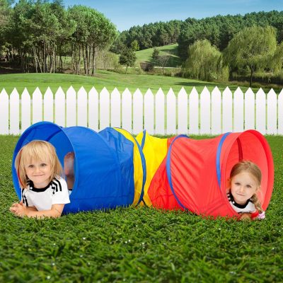 Hey! Play! Kids Play Tunnel- 4-Way Pop Up Crawl Through Tent, Indoor/Outdoor Fun for Kids, Dogs, Toddlers & Children, Foldable & Portable Playhouse, Multicolor