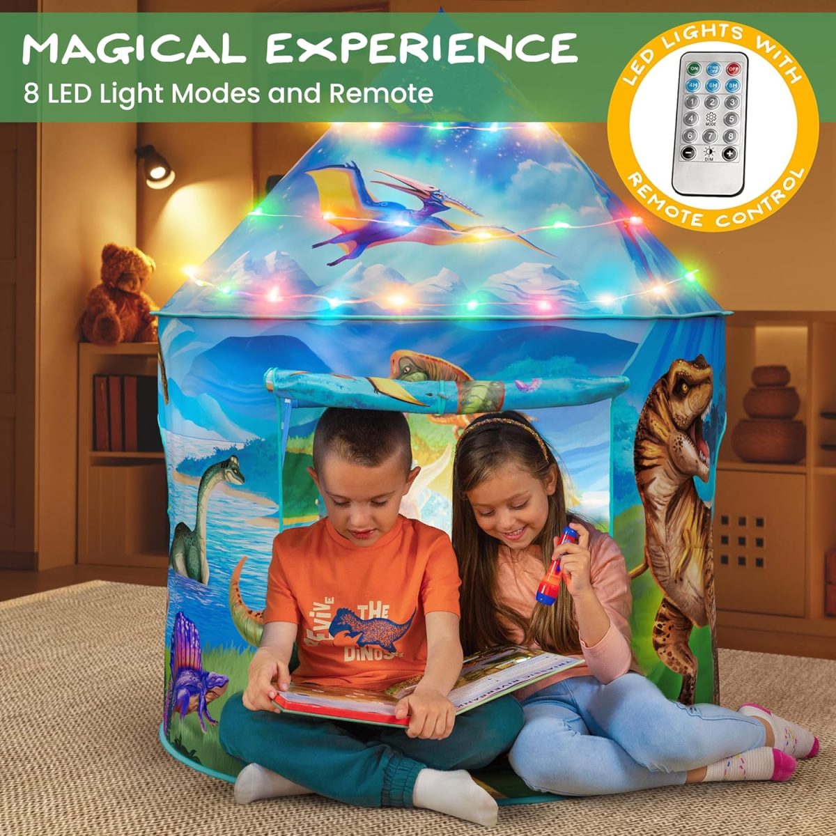Dinosaur Discovery Play Tent with Roar Button - Extraordinary Pop Up Tent for Boys & Girls - Perfect for Indoor & Outdoor Adventures