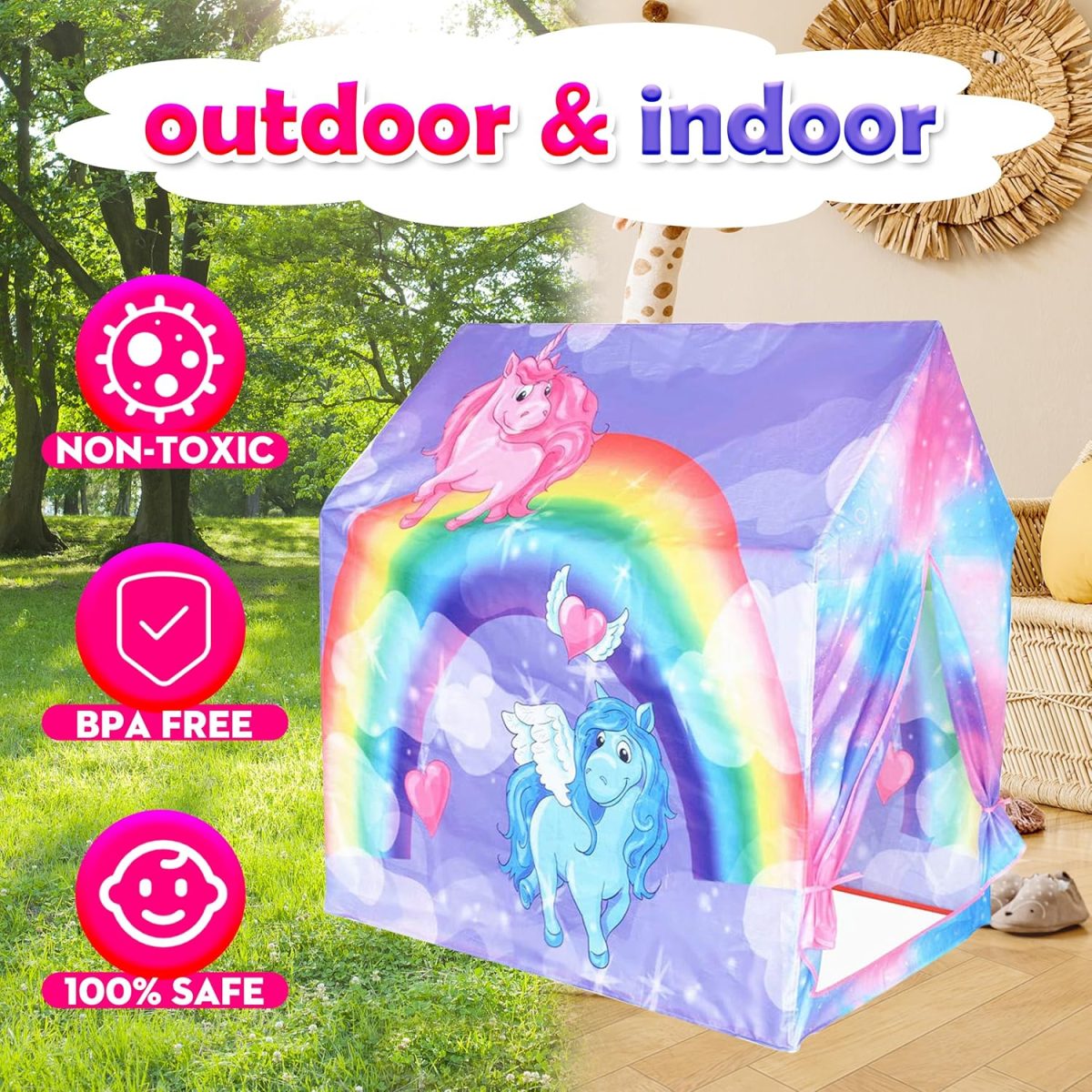 Unicorn Play Tent Kids Tent Girls & Boys, Princess Castle Tent Pretend Playhouse for Children Indoor and Outdoor Fun, Foldable Playhouse Toy Gift