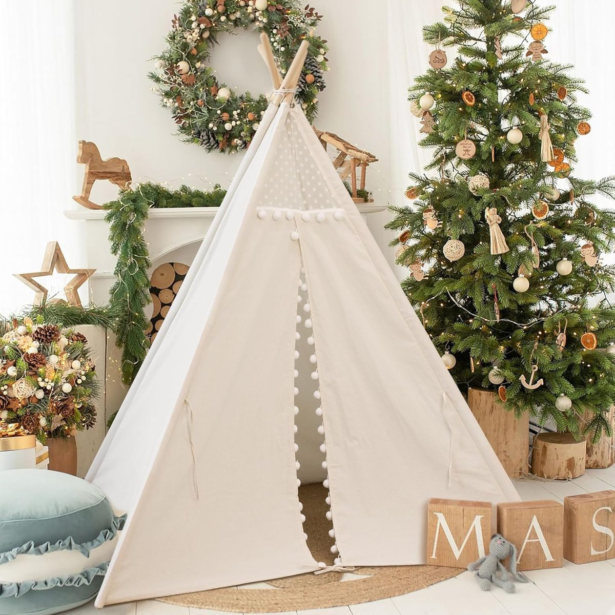 Teepee Tent for Kids Tent Indoor, Canvas Toddler Tent - Kids Teepee Tent for Girls & Boys, Washable Tipi Tent Kids Boho Tent - Foldable Kids Play Tent