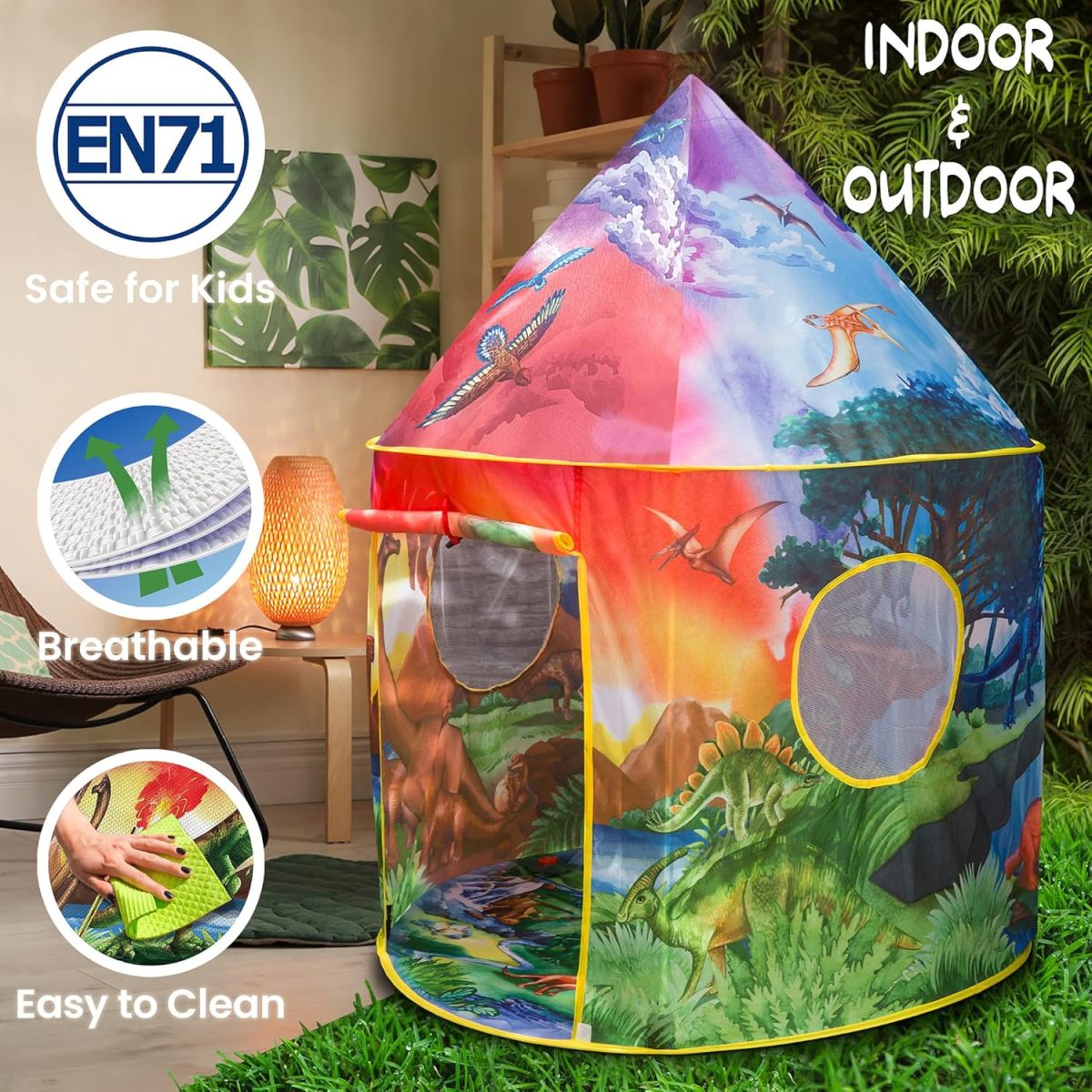 Dinosaur Discovery Play Tent with Roar Button - Extraordinary Pop Up Tent for Boys & Girls - Perfect for Indoor & Outdoor Adventures