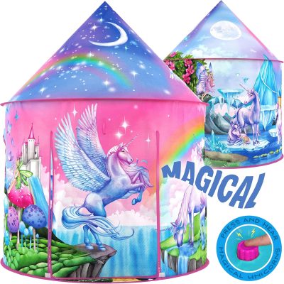 Unicorn Sparkle Play Tent with Magical Unicorn Sounds - Captivating Pop Up Tent for Girls - Perfect for Indoor & Outdoor Play