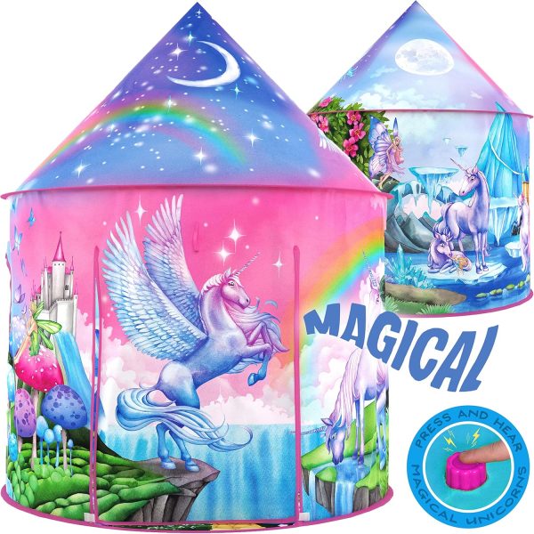 Unicorn Sparkle Play Tent with Magical Unicorn Sounds - Captivating Pop Up Tent for Girls - Perfect for Indoor & Outdoor Play