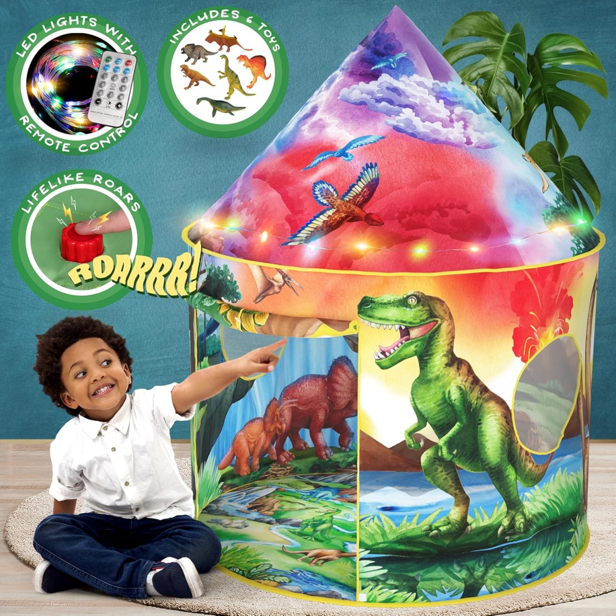 Dinosaur Discovery Play Tent with Roar Button - Extraordinary Pop Up Tent for Boys & Girls - Perfect for Indoor & Outdoor Adventures