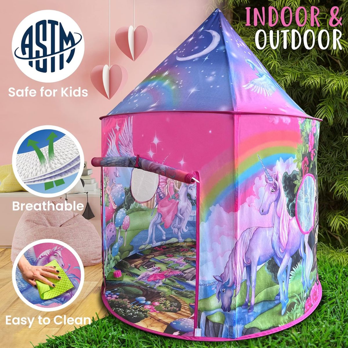 Unicorn Sparkle Play Tent with Magical Unicorn Sounds - Captivating Pop Up Tent for Girls - Perfect for Indoor & Outdoor Play