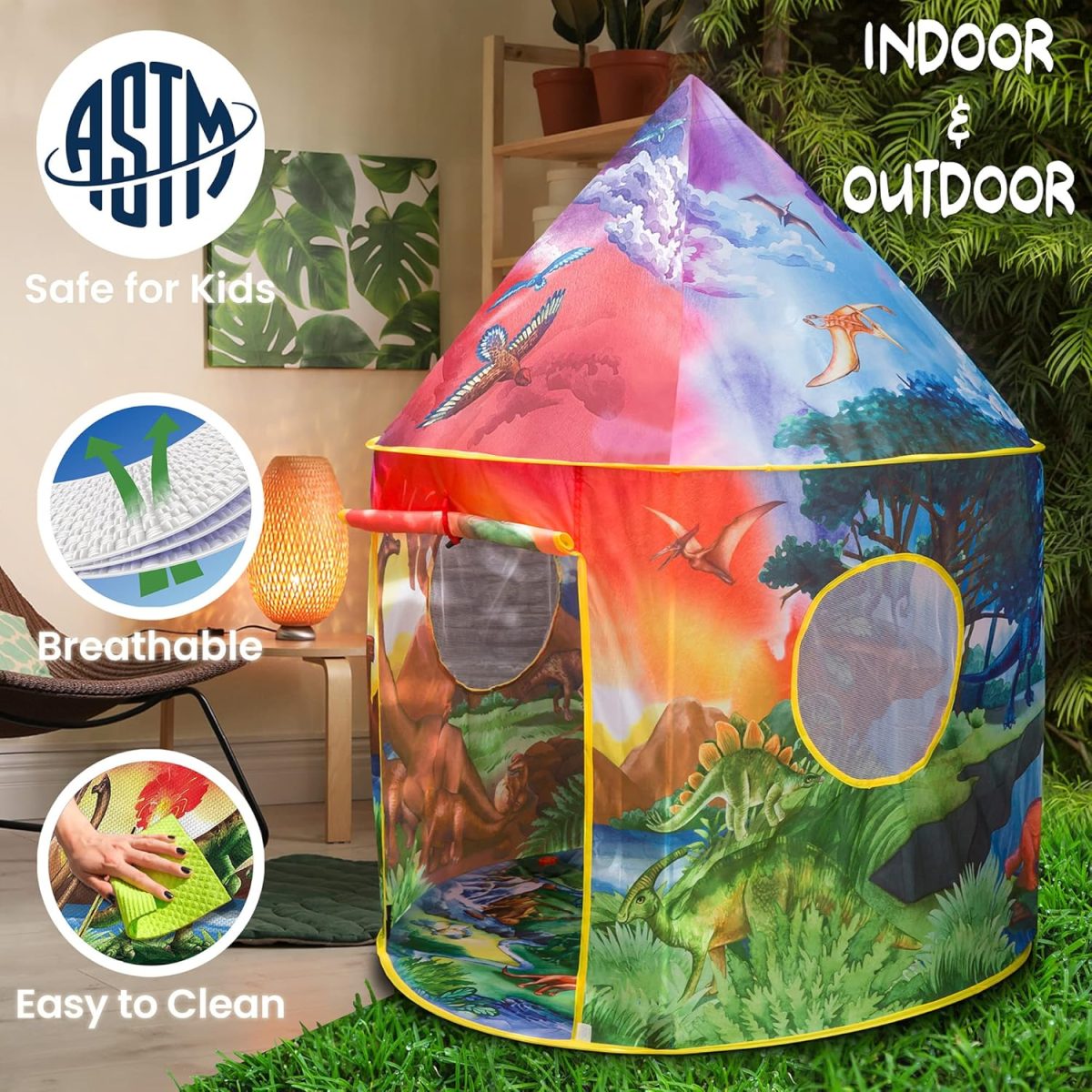 Dinosaur Discovery Play Tent with Roar Button - Extraordinary Pop Up Tent for Boys & Girls - Perfect for Indoor & Outdoor Adventures