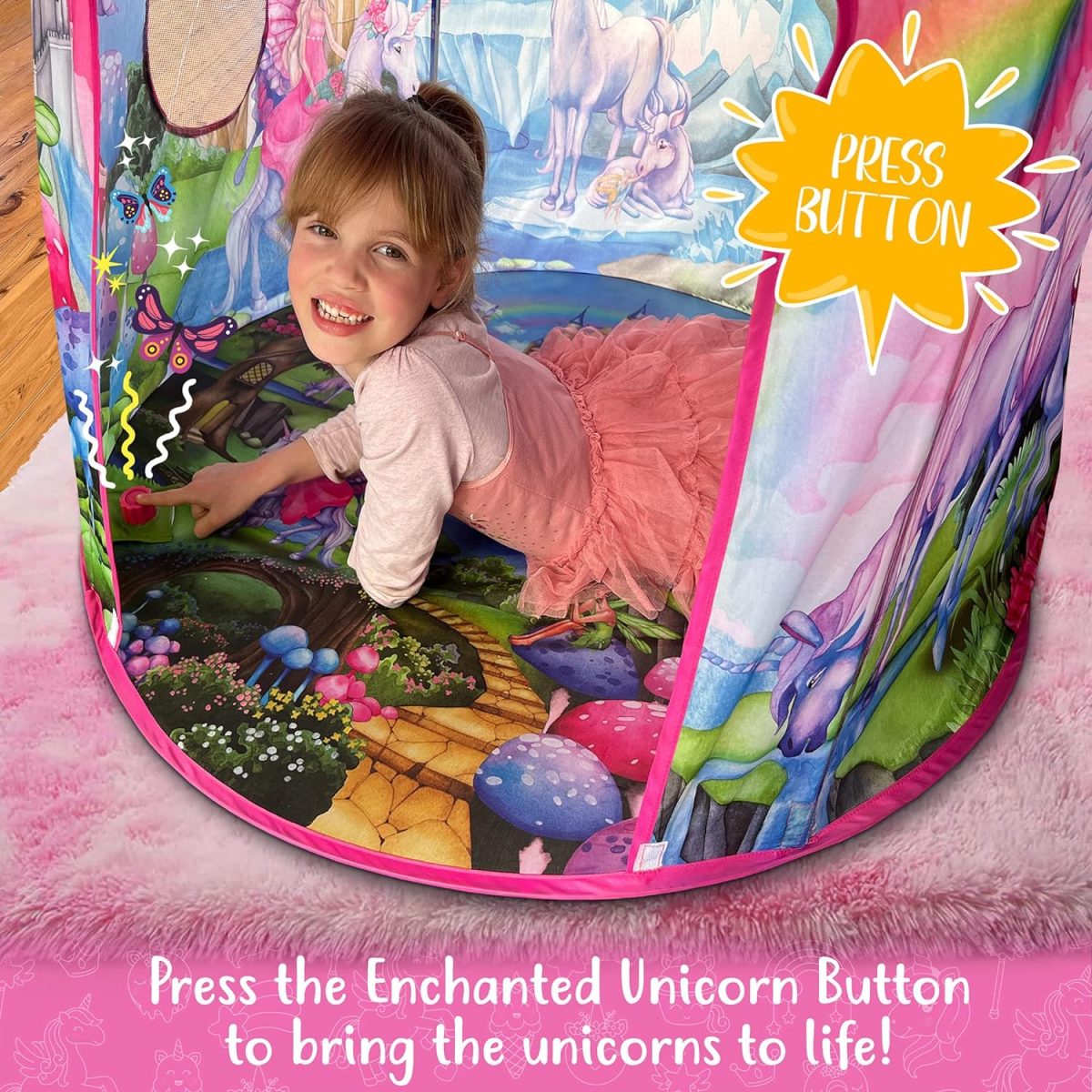 Unicorn Sparkle Play Tent with Magical Unicorn Sounds - Captivating Pop Up Tent for Girls - Perfect for Indoor & Outdoor Play