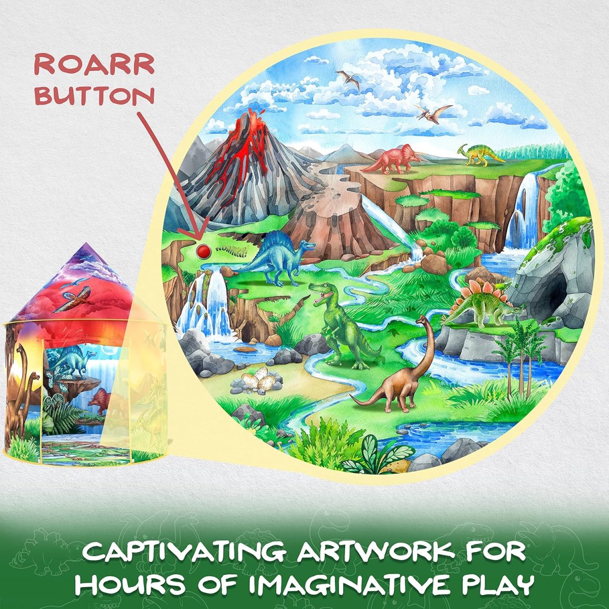 Dinosaur Discovery Play Tent with Roar Button - Extraordinary Pop Up Tent for Boys & Girls - Perfect for Indoor & Outdoor Adventures