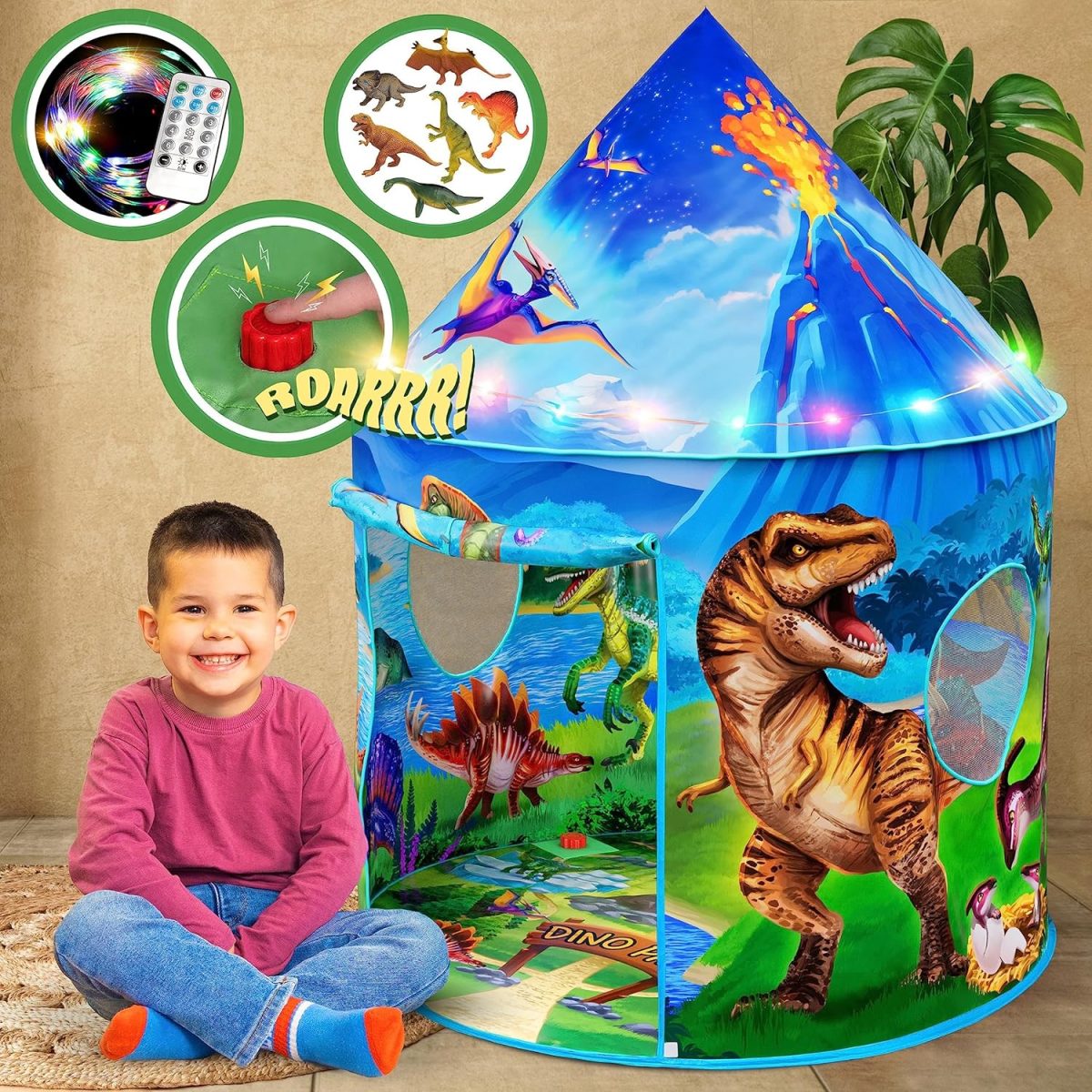 Dinosaur Discovery Play Tent with Roar Button - Extraordinary Pop Up Tent for Boys & Girls - Perfect for Indoor & Outdoor Adventures