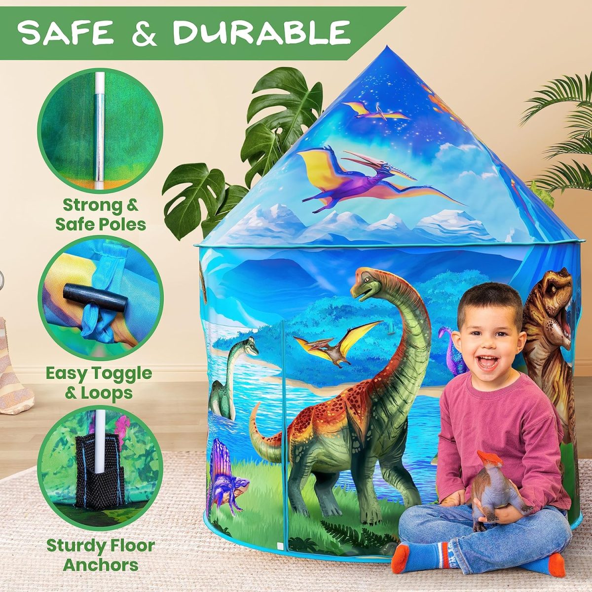 Dinosaur Discovery Play Tent with Roar Button - Extraordinary Pop Up Tent for Boys & Girls - Perfect for Indoor & Outdoor Adventures
