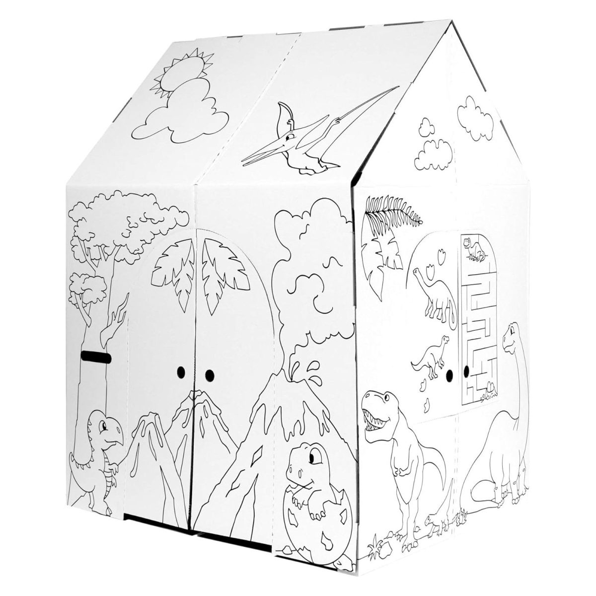 Easy Playhouse Cardboard Dinosaur House - Kids Art & Craft for Indoor & Outdoor Fun, Color Dino Species, 32inchesX26.5inchesX40.5inches