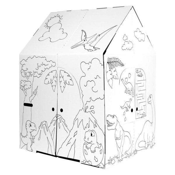 Easy Playhouse Cardboard Dinosaur House - Kids Art & Craft for Indoor & Outdoor Fun, Color Dino Species, 32inchesX26.5inchesX40.5inches