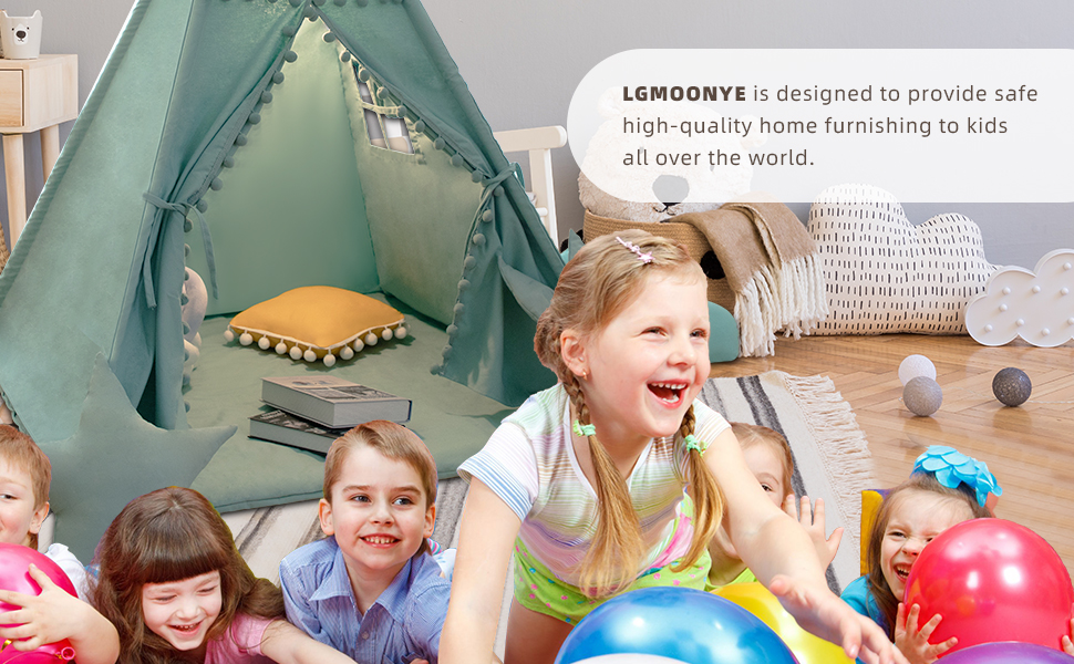 Teepee Tent for Kids Green Pompom Ball 2