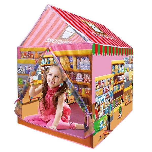 Kids Play Tent Indoor Playhouse, 115 PCS Kids Supermarket Play Tent Playset with Pretend Food Toy for Toddlers, Super Store Shopping Role Play Toy Set for Boys & Girls Age 3 4 5 6 7 8 Years Old