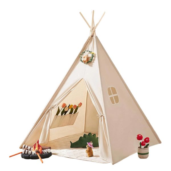 Kids-Teepee-Tent with Lights & Campfire Toy & Carry Case, Natural Cotton Canvas Toddler Tent - Washable Foldable Teepee Tent for Kids Indoor Tent, Outdoor Play Tent for Girls & Boys